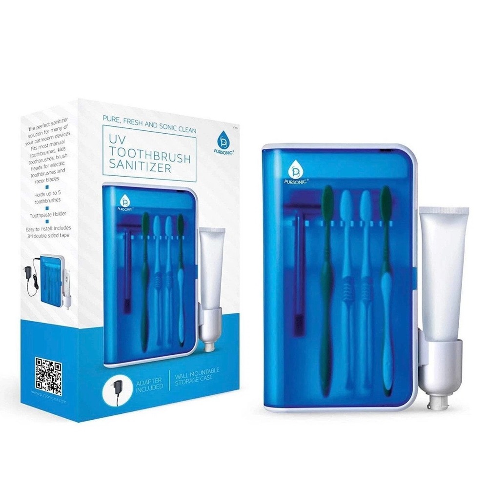 Pursonic UV Toothbrush Sanitizer Wall Mount Holder Case Blue White S2 New